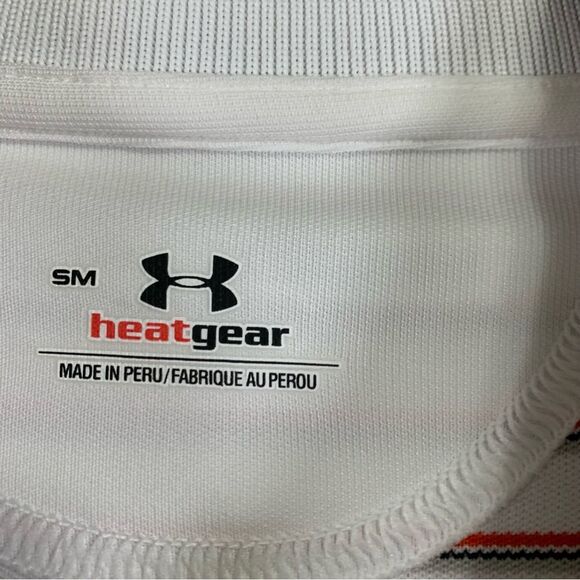UNDER ARMOUR Men's HeatGear White and Red Stripe Polo Shirt Small #511 - Picture 7 of 9